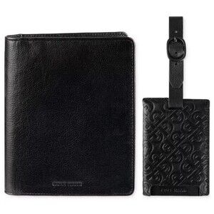 COLE HAAN Passport Wallet Set Black Leather Travel Luggage Tag Gift Box $98
